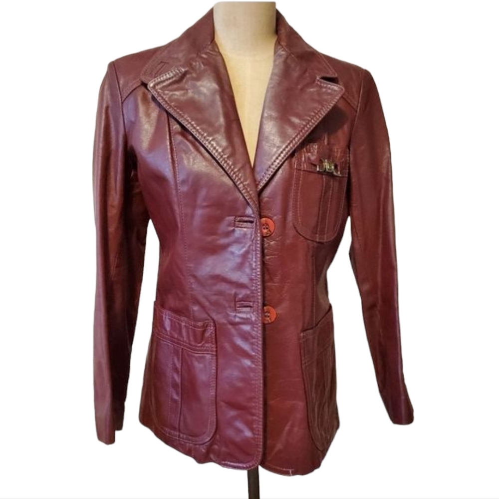 Womens Vintage 70s oxblood leather jacket Medium